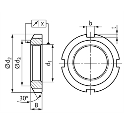Leschhorn Nutmuttern DIN 981 KM2; Gewinde M15x1, Werkstoff: Stahl, Festigkeit min. 350 N/mm². 1 VPE= 10 Stück - DIN 981 Nutmuttern -TZ