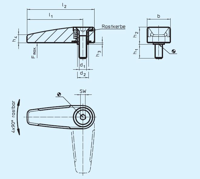 Halder 24100.0152 Drehriegel einseitig M 8, schwarz - EH 24100 Drehriegel einseitig
