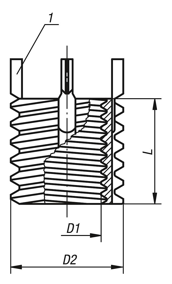 Norelem 07660-108 GEWINDEEINSATZ                EDELSTAHL, D1=M8, D2=M12X1,25 - NLM 07660 Gewindeeinsaetze - Massblatt