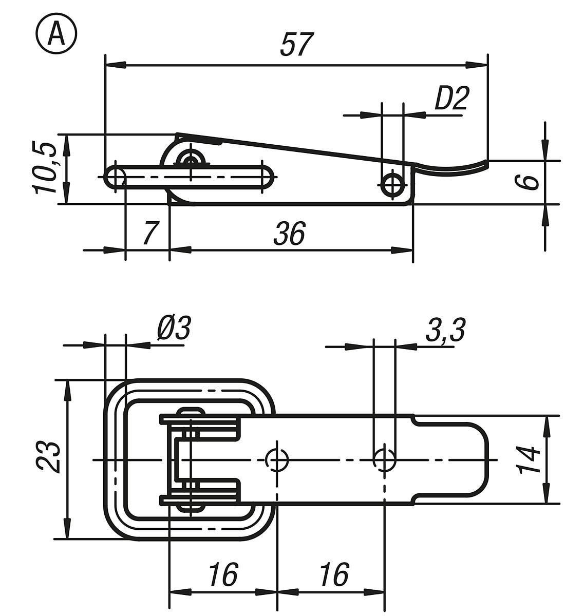 Kipp K0044.1330571 SPANNVERSCHLUSS MIT SPANNBÜGEL, FORM A, STAHL - K0044-SVA Spannverschluesse mit Spannbuegel Form A - Massblatt