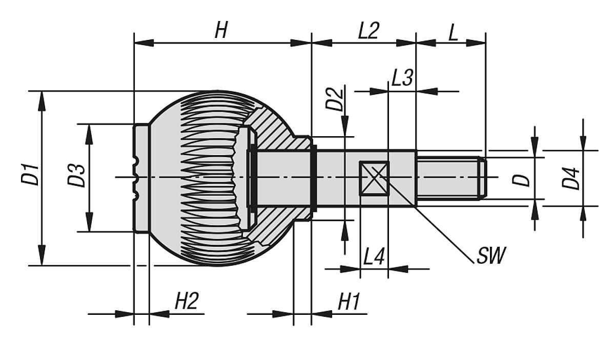 Kipp K0254.412 NOVO.GRIP GRIFFKUGEL DREHBAR GR.4, D=50, M12X20, DECKEL SCHWARZGRAU - K0254 Griffkugeln drehbar - Massblatt