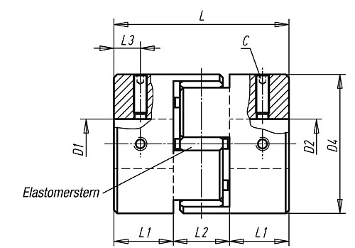Norelem 23023-0125 ELASTOMER KLAUENKUPPLUNG, GR. 12,5,  VORGEBOHRT D1+D2=8 - Norelem 23023 Elastomer Klauenkupplungen Klemmung mit Gewindestift