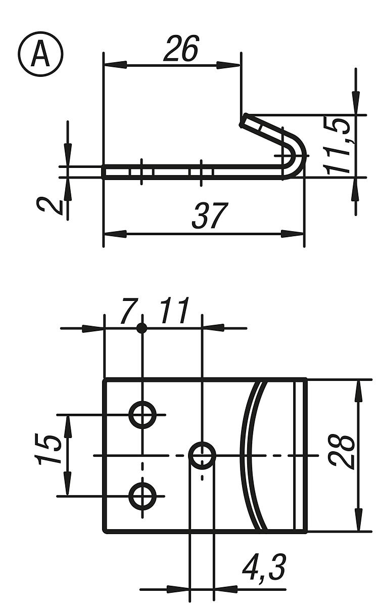 Kipp K0045.9143371 GEGENHAKEN ZU SPANNVERSCHLUSS, FORM A, STAHL - K0045-GHA Gegenhaken Form A - Massblatt