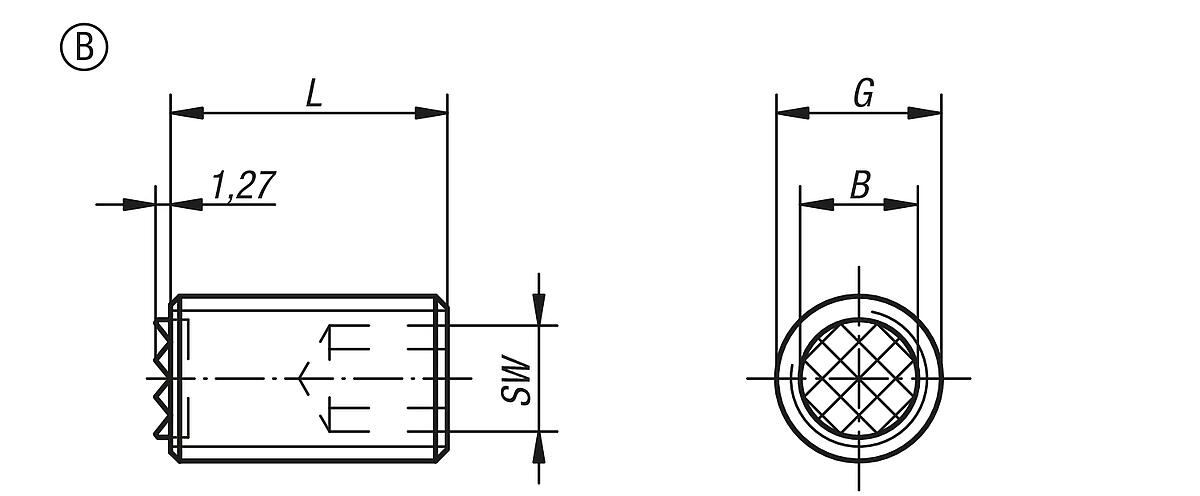 Norelem 07117-2510 GRIPPER VERSTELLBAR FORM B, L=25, G=M10 - NLM 07117-B Grippers verstellbar Form B - Massblatt