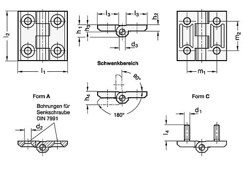 Ganter 237-NI-50-50-C-GS Scharniere, NI - Edelstahl 1.4308 - GN-237-Scharniere-Edelstahl-Edelstahl-Skizze