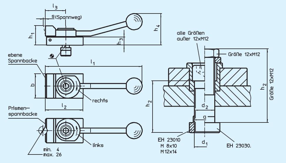 Halder 23210.0101 Niederzugspanner mit gekröpftemSpannhebel 10 x M 8 mit ebener Spannbacke, Spannrichtung rechts - EH 23210 Niederzugspanner mit gekroepftem Spannhebel