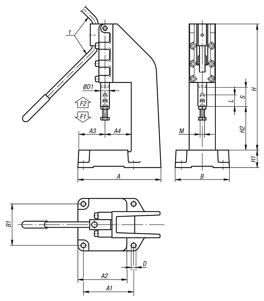 Kipp K0095.0600 KNIEHEBELPRESSE HANDAUSFÜHRUNG, P=600 daN - K0095 Kniehebelpressen Handausfuehrung - Massblatt