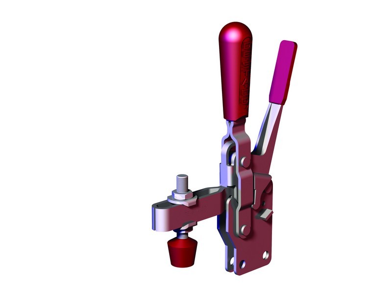 DESTACO 210-TUB Vertikal-Kniehebelspanner Haltekraft 2800 N - 3400 N, Öffnungswinkel 105° - 210-UBR Vertikalspanner - U-Spannarm - Fuss gerade - mit Zusatzverriegelung