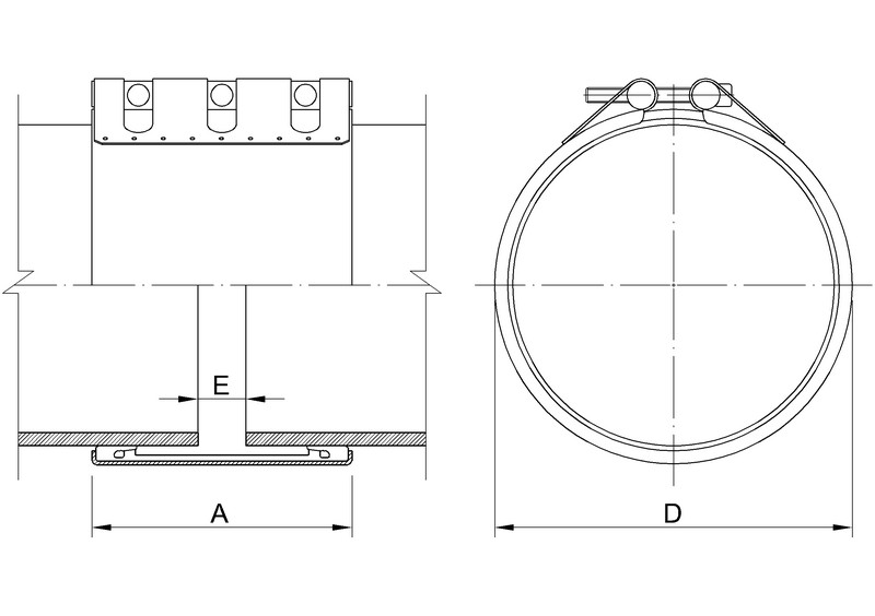 LE70072 Flexible Rohrkupplung zur Verbindung, INSTAL Serie ICZ,  DN 850; DA 850,0; PS 6;  BL 200; - INSTAL - IBZ technische Zeichnung