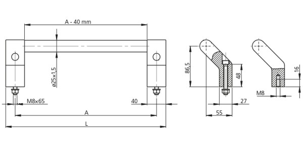 Leschhorn SM-25-R300-A4 Rohrgriff massiv A 300, Griffschenkel Edelstahl Feinguss 1.4408 gestrahlt und elektropoliert, Rohr Ø30 x1,5 Edelstahl 1.4404 feingeschliffen, rückseitigen Anschrauben - LE SM massive Edelstahlgriffe - seewasserbestaendig - Massblatt
