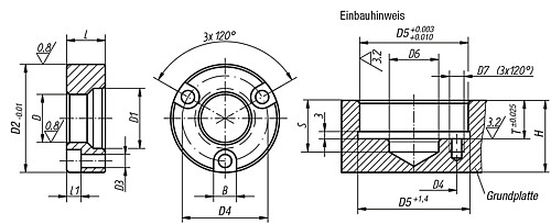 Kipp K0938.20 AUFNAHMEBUCHSE FORM B, D=20, L=15,8 - KIPP K0938 Aufnahmebuchsen Form B -vorderseitig geschraubt-