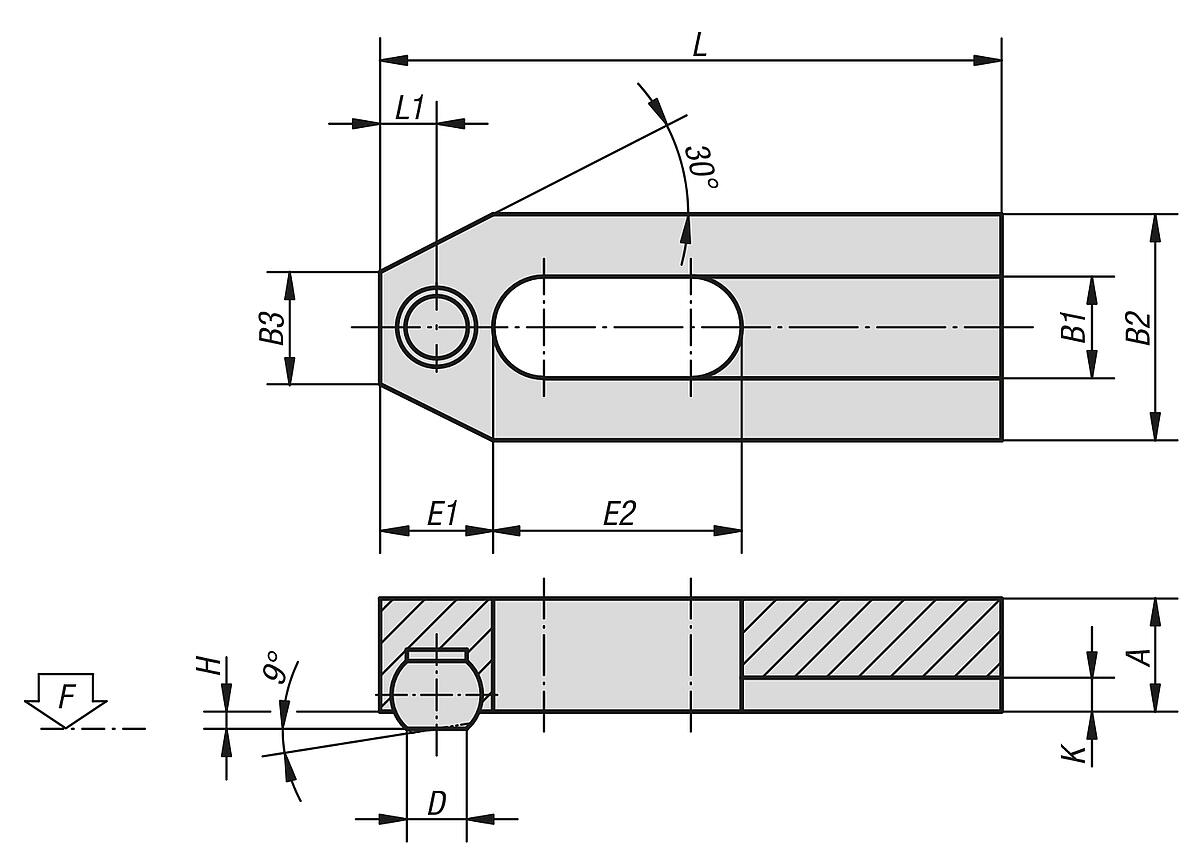 Norelem 04081-10 SPANNEISEN MIT ABGEFLACHTER KUGEL, FÜR SCHRAUBE M10, L=80 - NLM 04081 Spanneisen  mit abgeflachter Kugel - Massblatt