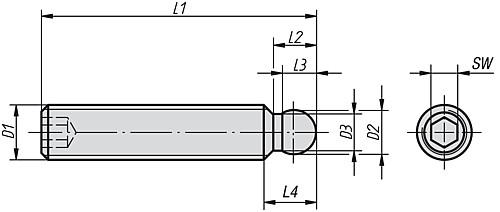 Norelem 07121-08X35 GEWINDESTIFT MIT KUGELDRUCKZAPFEN, D1=M8, L1=35 - Norelem 07121 Gewindestifte mit Kugeldruckzapfen