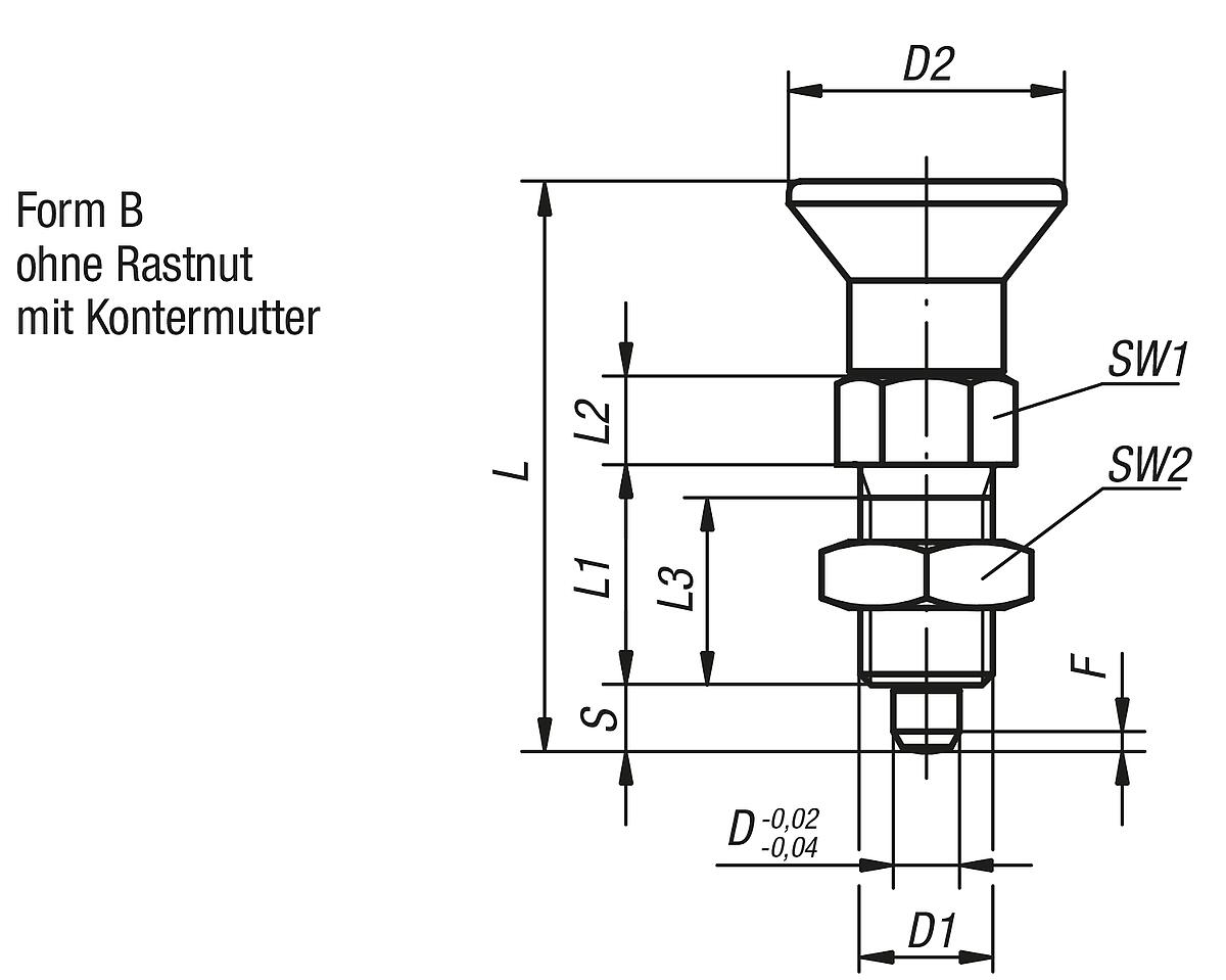 Norelem 03089-251684 ARRETIERBOLZEN GR.5 FORM B    STAHL, ARRETIERSTIFT Gehärtet - NLM 03089-B Arretierbolzen Edelstahl Form B - Massblatt
