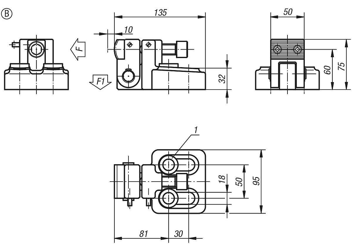 Norelem 04530-03 NIEDERZUGSPANNER - NLM 04530-B Niederzugspanner Form B - Massblatt