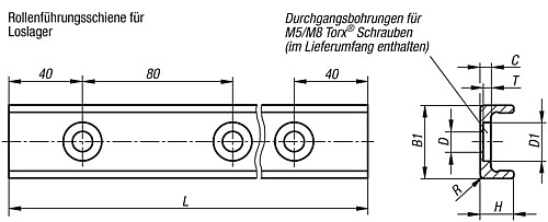 Norelem 21322-228X0400 FÜHRUNGSSCHIENE, LOSLAGER, L=400 MM - Norelem 21322-L Rollenfuehrungsschienen fuer Loslager