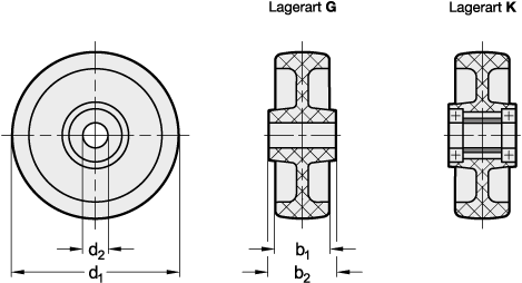 Ganter 22892-100-G-A  Räder, Polyamid, Raddurchmesser d1 (Lagerart G): 100, Lagerart: G - Gleitlager, Form: A - Rad ohne Gehäuse - GN 22892 Raeder - Polyamid - Massblatt