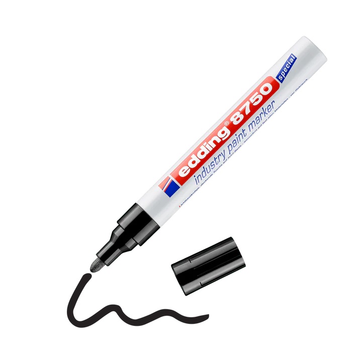 edding 4-8750002 edding® Lackmarker, Strichbreite 2-4 mm, wasserfest, Rundspitze, gelb - edding 8750 Industrie Lackmarker - Rundspitze 2-4 mm - schwarz