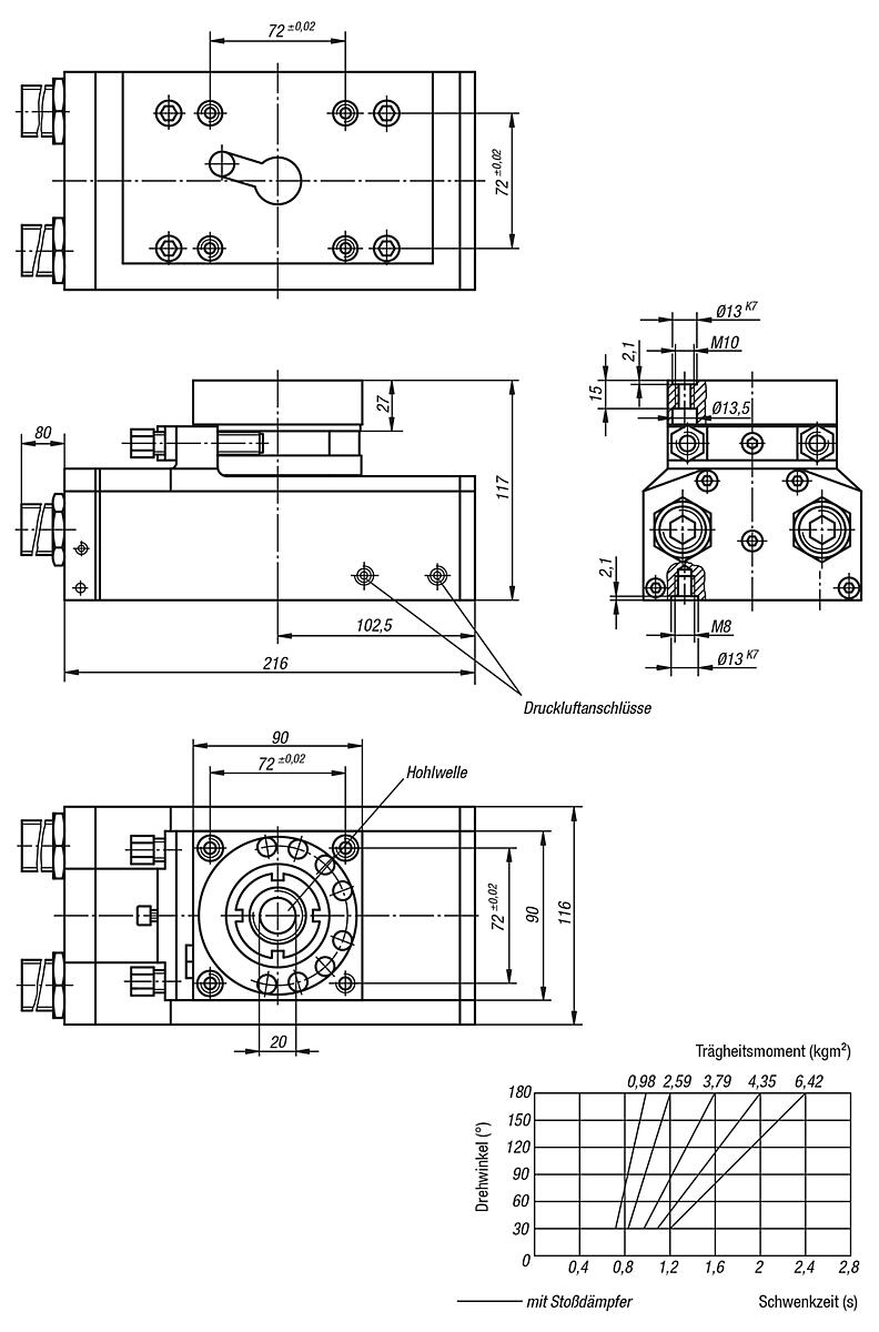 Norelem 20064-029 DREHMODUL PNEUMATISCH GR.9, SCHWERLASTAUSFÜHRUNG - NLM 20064 Drehmodul pneumatisch Schwerlastausfuehrung - Massblatt