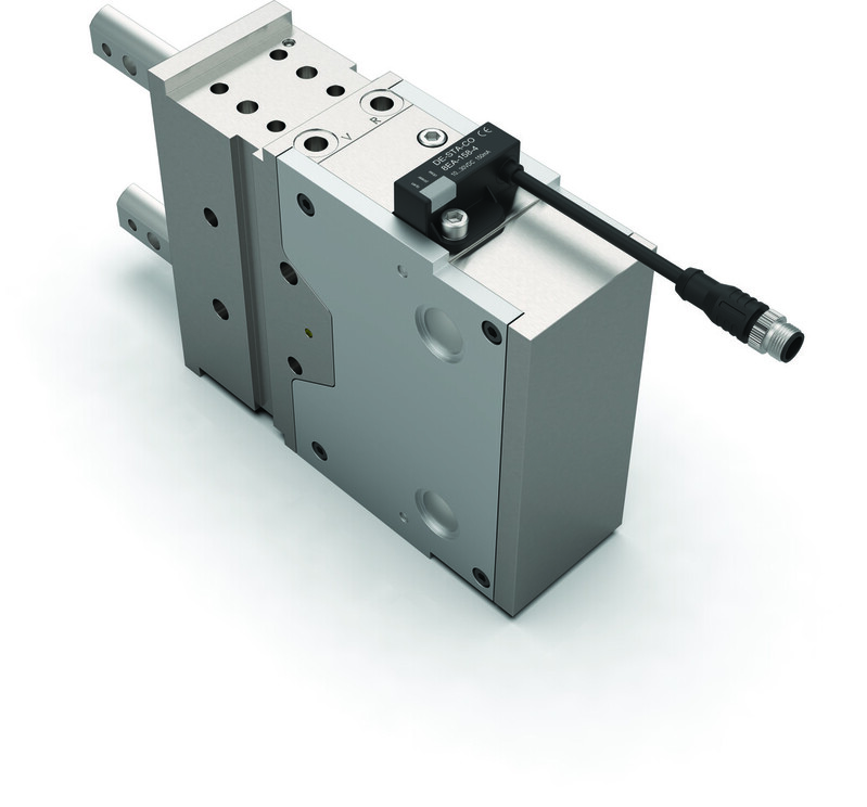 DESTACO 85D5-2C40000004 Doppelter Schubstangenspanner - DESTACO 85D5-2 K8 Doppelter Schubstangenspanner ohne Handhebel - K8 -PNP- M12x1 - Abfragung-Abbildung