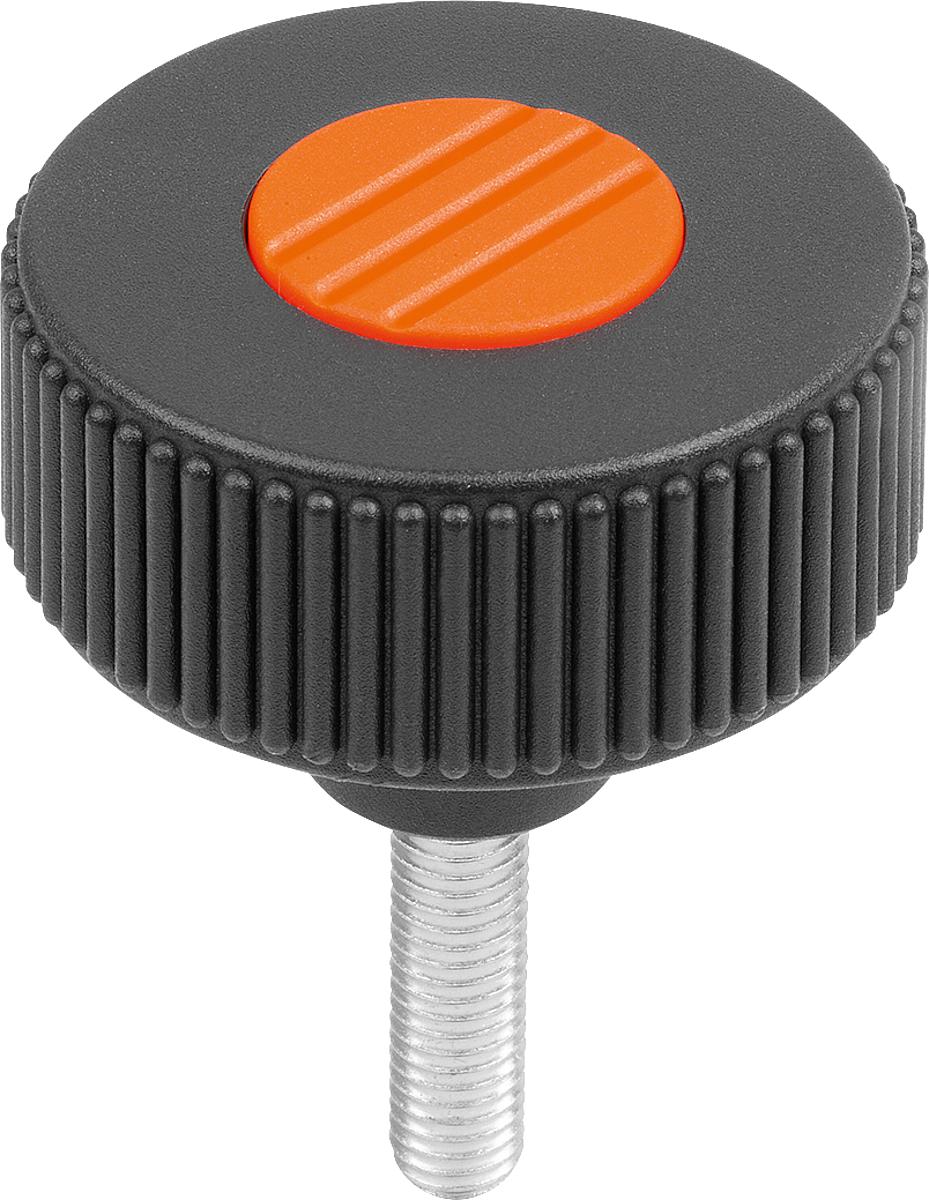 Kipp K0260.51061X10 RÄNDELRAD GR.1, D1=40 D=M06X10, FORM:L, THERMOPLAST SCHWARZ RAL7021, KOMP:STAHL, DECKEL:ORANGE RAL2004, - K0260-51061X10 RAENDELRAD GR 1 -D1 40 D M06X10 -FORM L -THERMOPLAST SCHWARZ RAL7021 -KOMP STAHL