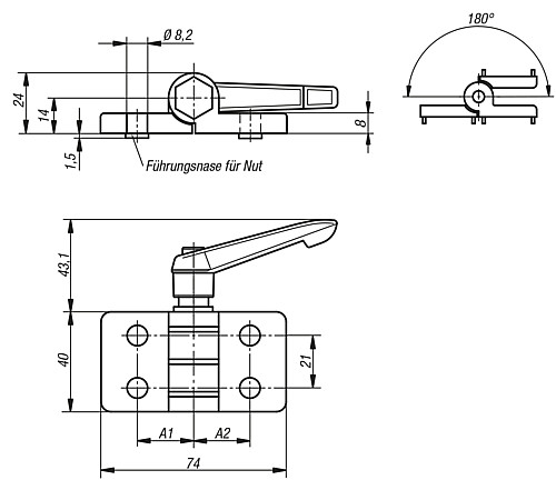 Kipp K0442.45252508 SCHARNIER AUS ZINKDRUCKGUSS, MIT KLEMMFUNKTION - KIPP K0442 Scharniere aus Zinkdruckguss - mit Klem