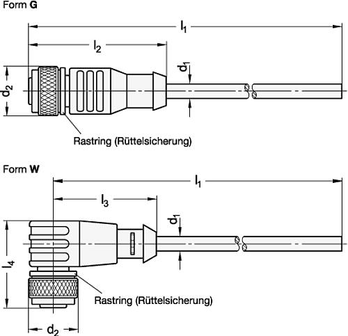 Ganter 330-M12X1-12-G-10 ANSCHLUSSLEITUNG, 12 POLIG - GN 330 Kabel mit Anschlusskupplung-Skizze