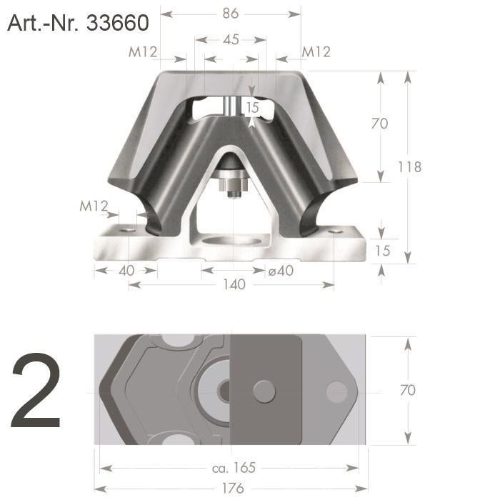 Leschhorn 33660-55 Dach-Elemente, Höhe 118mm, Breite 70mm,Länge 176mm, max. stat. Last (daN) 1000, Gummiqualität Naturkautschuk (NK) 55 Shore A - 2 LE70061 33660 Dach-Elemente - Abbildung