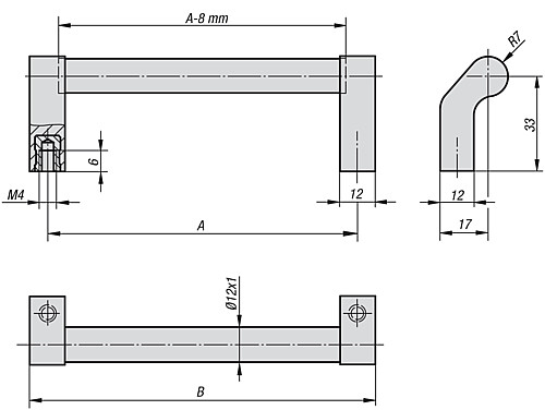 Kipp K0235.088041 WINKELSCHENKELGRIFF, A=88, NATURFARBEN ELOXIERT - KIPP K0235 Winkelschenkelgriffe