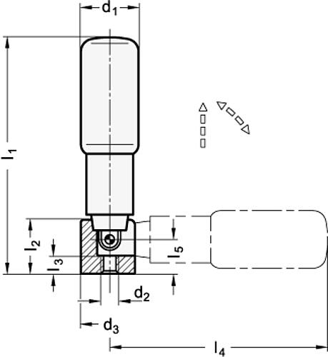 Ganter 798.5-KT-16 EDELSTAHL UMLEGGRIFF - GN 798-5 Umleggriffe Umlegmechanik Kunststoff - Edelstahl-Skizze