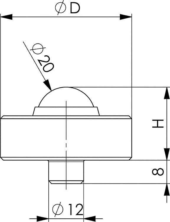AMF 6445 Aufsatz mit drehbarer Kugel, F max.: 30 kN, D: 45, H: 25 - LE 6445 Aufsatz mit drehbarer Kugel-Skizze