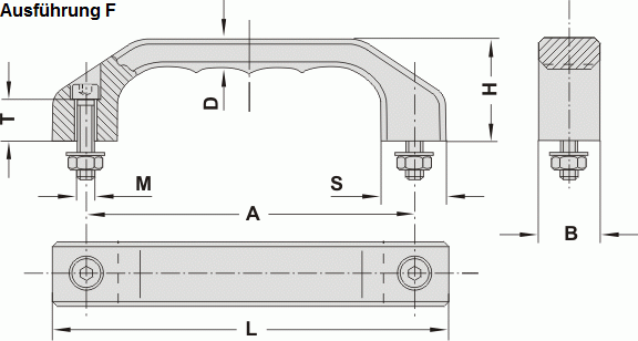 Leschhorn AG-22.R120.14  massive Aluminium Bügelgriffe für rückseitigen Anschrauben A 140, schwarz eloxiert - LE AG massive Aluminium Buegelgriffe - Massblatt - frontseitigen Anschrauben