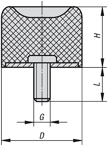 LE70061 27007.70-43-M10-55 GUMMI METALL PUFFER TYP DS, D=70, H=43 - Norelem 26107 Gummi Metall Puffer Typ DS Saugfuß