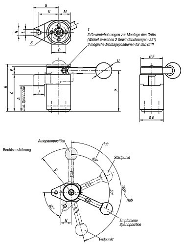 Norelem 04366-104540 SCHWENKSPANNER OHNE GRIFF, SPANNEN UHRZEIGERSINN - Norelem 04366-RA Schwenkspanner - Rechtsausfuehrung