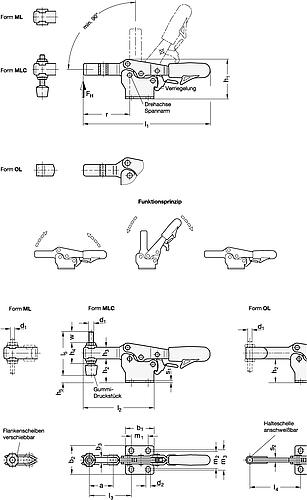 Ganter 820.3-130-ML-NI Edelstahl Schnellspanner, Spannhebel horizontal, mit Verriegelung, mit waagrechtem Fuß - GN 820-3 Edelstahl Schnellspanner - Spannhebel horizontal