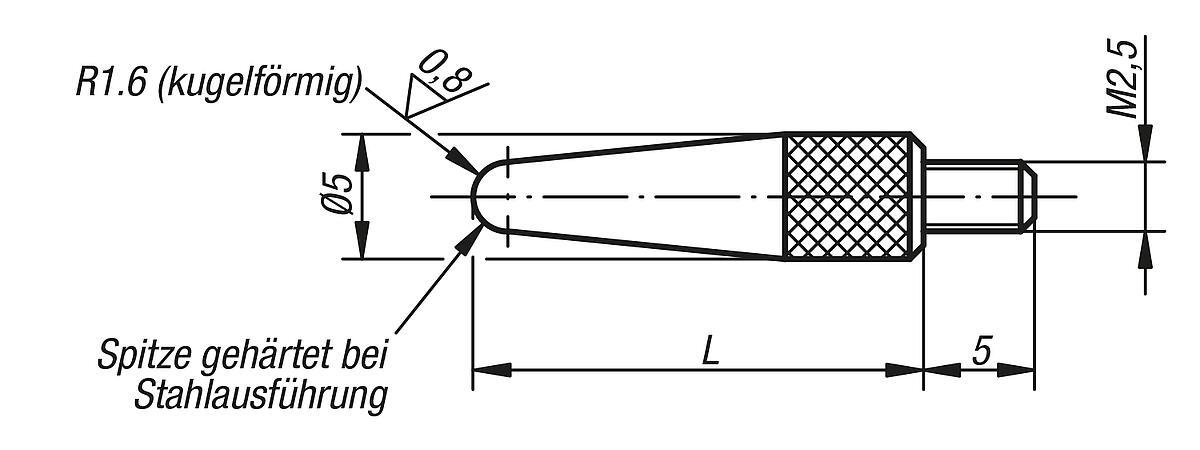 Norelem 33040-2025280 MESSEINSATZ M.ABGERUNDETER SPITZE - NLM 33040 Messeinsaetze mit abgerundeter Spitze - Massblatt