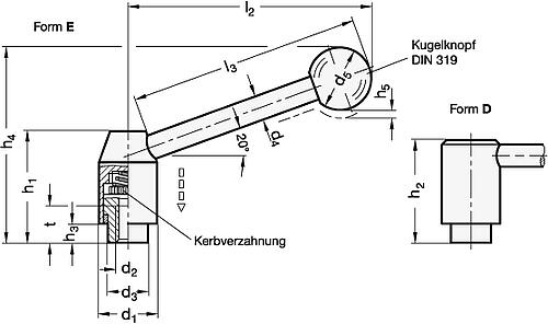 Ganter 312-28-M10-D SICHERHEITS SPANNHEBEL, GERADE - GN 312 Sicherheits Spannhebel - Stahl-Skizze