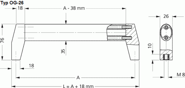 Leschhorn OG-26.400.S11   ovale Griffe  A 400, Rohr Ø 35 mm  Schenkel schwarz / Steg natur Griff aus Einzelelementen, komplett montiert - Leschhorn OG ovale Griffserie - Zeichnung Typ OG-26