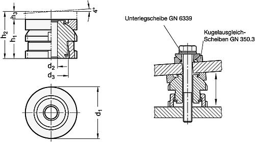 Ganter 350.2-25-5,5-22-NI EDELSTAHL AUSGLEICH ELEMENT MIT KUGELSCHEIBE - GN 350-2 Edelstahl Ausgleich Elemente mit Kugelscheibe-Abbildung