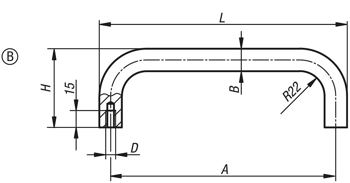 Kipp K0230.300083 MASCHINENGRIFF FORM B, A=300, MATT VERCHROMT - K0230-B Maschinengriffe - Form B - Massblatt
