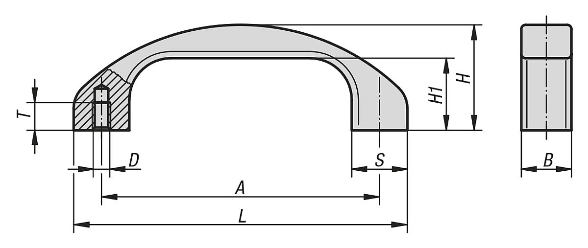 Norelem 06910-140081 BÜGELGRIFF A=140, M8, ALUMINIUM, SCHWARZ ELOXIERT - NLM 06910 Buegelgriffe - Massblatt