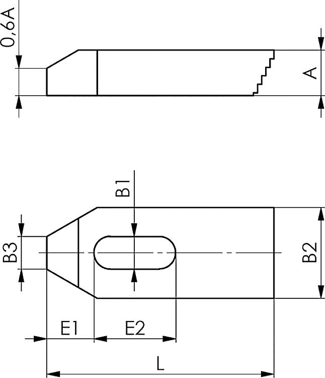 AMF 6314Z-11x125 Spanneisen mit Treppenzähnen, für   Spannschraube   metr.: M10, für   Spannschraube   Zoll: 3/8, A: 15 - LE 6314Z Spanneisen mit Treppenzaehnen -Skizze