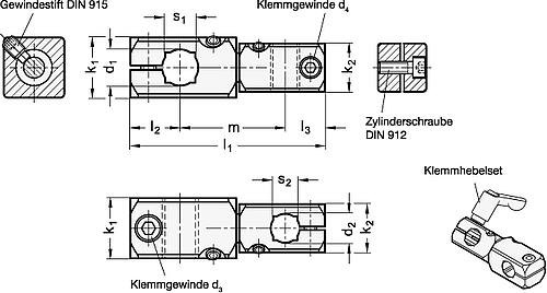 Ganter 475-B20-B15-ELS Verdrehbare Kreuz Klemmhalter, Aluminium - GN 475 Verdrehbare Kreuz Klemmhalter - Aluminium-Skizze