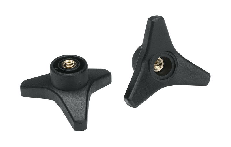 Leschhorn F763 Dreisterngriffe  D 125; d 42,5; Gewinde d1 M14; Kunststoff PA, schwarz, Gewindebuchse Messing - Boteco F763 Dreisterngriffe