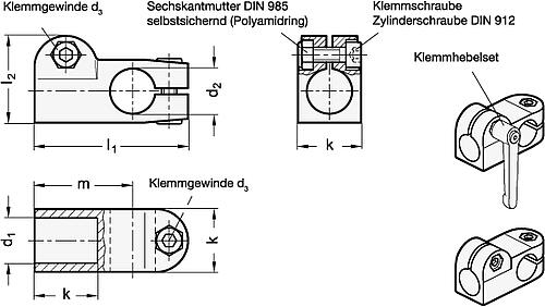 Ganter 191-B12-B12-2-SW WINKEL KLEMMVERBINDER - GN 191 Winkel Klemmverbinder - Aluminium-Skizze