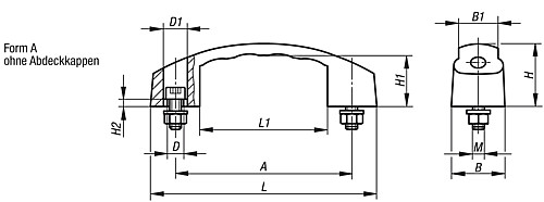 Kipp K0192.110006 BOGENGRIFF FORM A, A=100, M6X25, OHNE ABDECKKAPPEN - KIPP K0192-A Bogengriffe - Form A