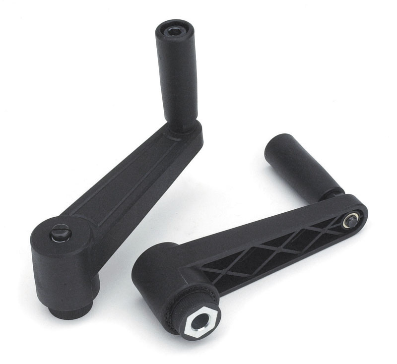 Leschhorn E520 Handkurbeln  L 108; R 80; Bohrung d1 D12; Kunststoff PA, schwarz, Gewindebuchse Messing - LE E520 Handkurbeln - Kunststoff-EcoLine-Abbildung