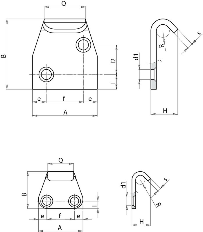 Leschhorn J183 Gegenhaken für Spannverschlüsse H 9; R 2,5 - Boteco J183 strike plates for toggle latch