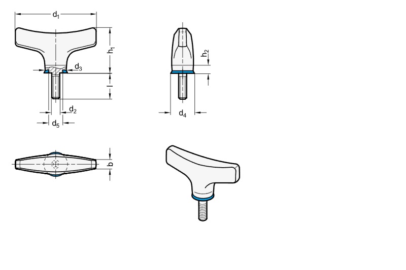 Ganter 8351-50-M5-20-MT-H Flügelschrauben, Hygienic Design - GN 8531 Skizze