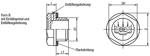 Kipp K0454.219014 SECHSKANT VERSCHLUSSSCHRAUBEN, D=19,5, D1=G 1/4, FORM B - KIPP K0454-B Sechskant Verschlussschrauben Form B